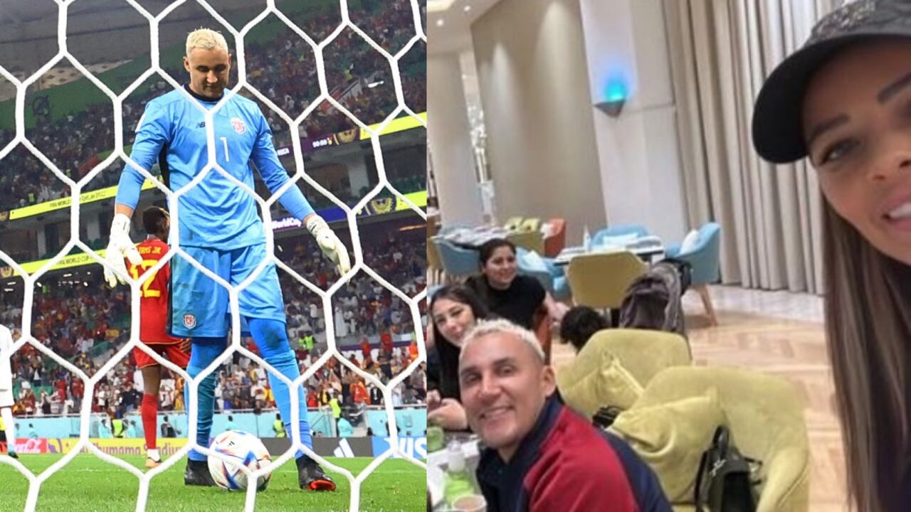 Keylor Navas en celebración con su esposa antes de la goleada ante España.