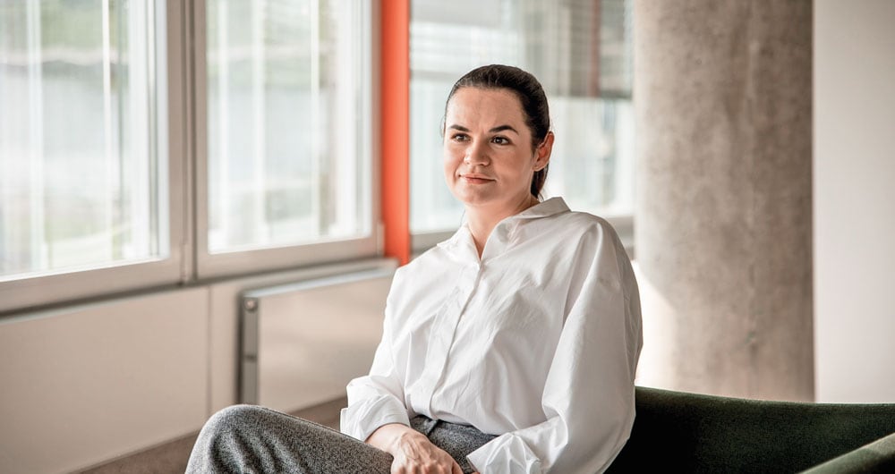 Svetlana Tijanóvskaya, líder de la oposición en Bielorrusia y ahora exiliada en Lituania. 