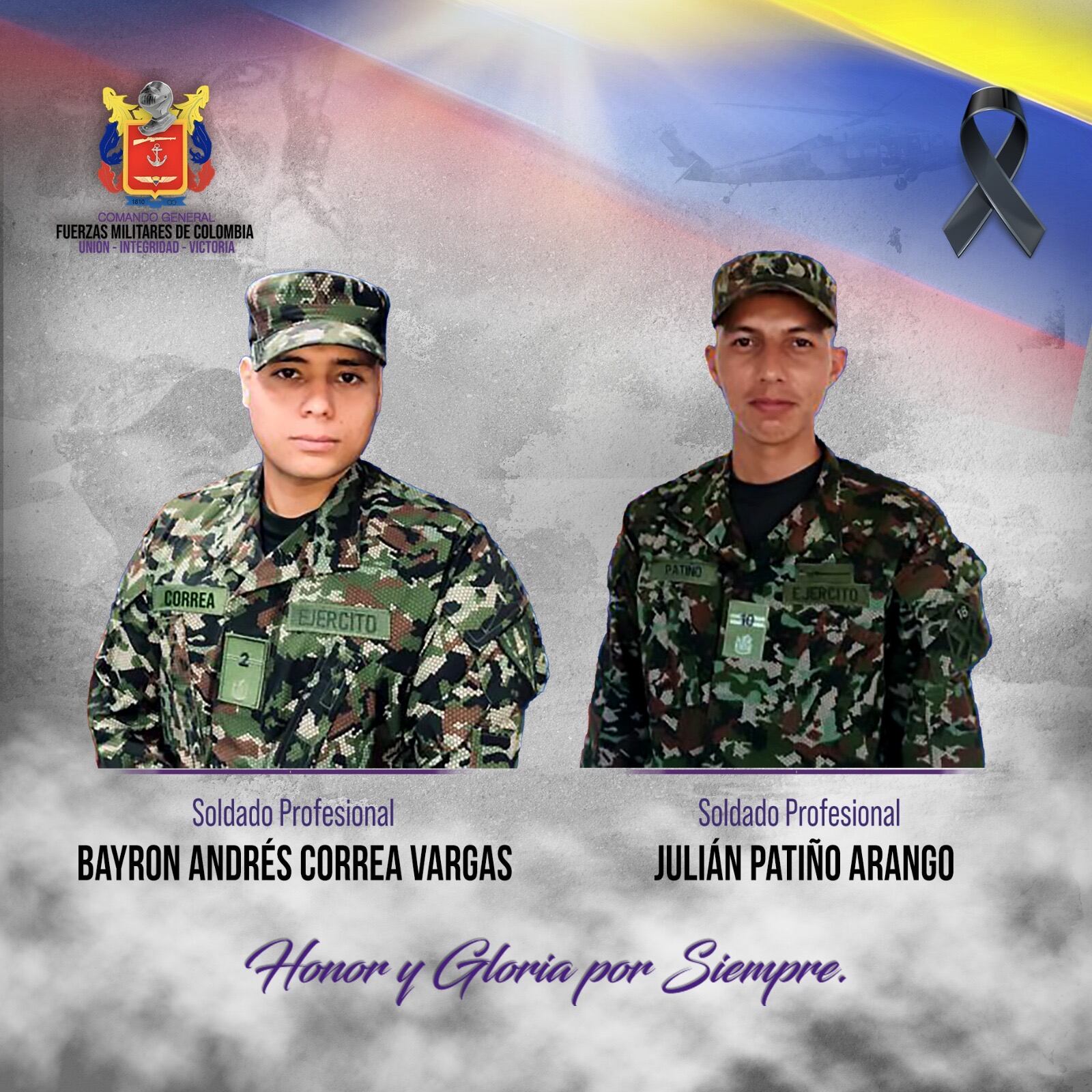 Imagen de los dos soldados asesinados por el ELN en Arauca.