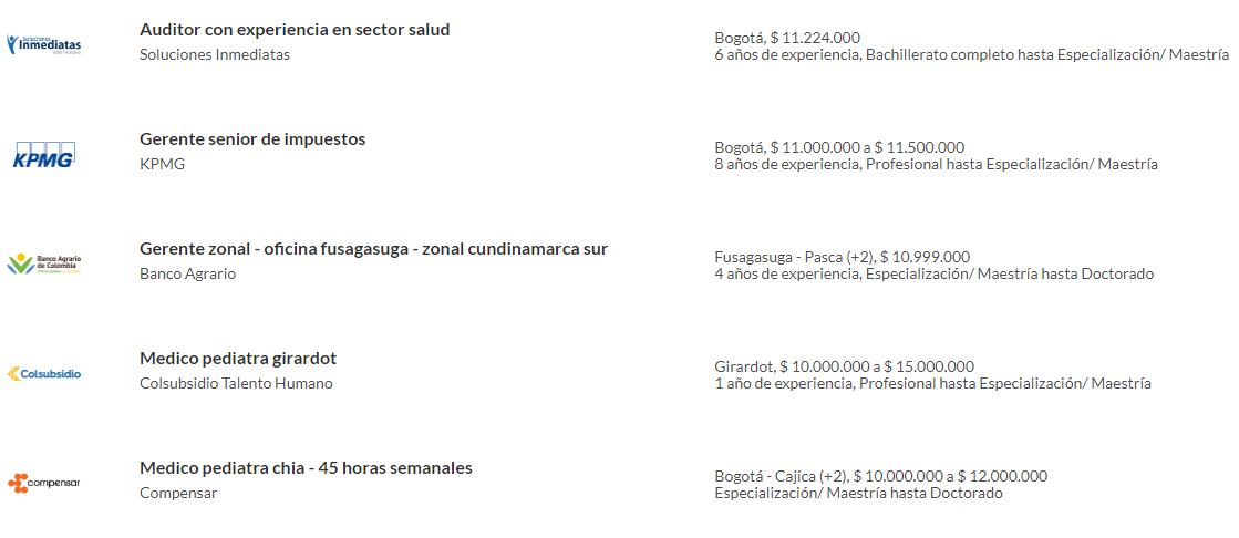 Conozca las vacantes con los mejores sueldos, disponibles en el portal de empleos de Semana. Si le interesa, puede aplicar a continuación. Para revisar estas y otras oportunidades, ingrese en: https://www.semana.com/empleos/