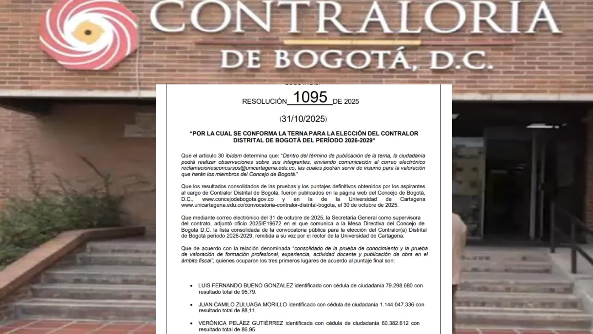 Terna para la Contraloría de Bogotá