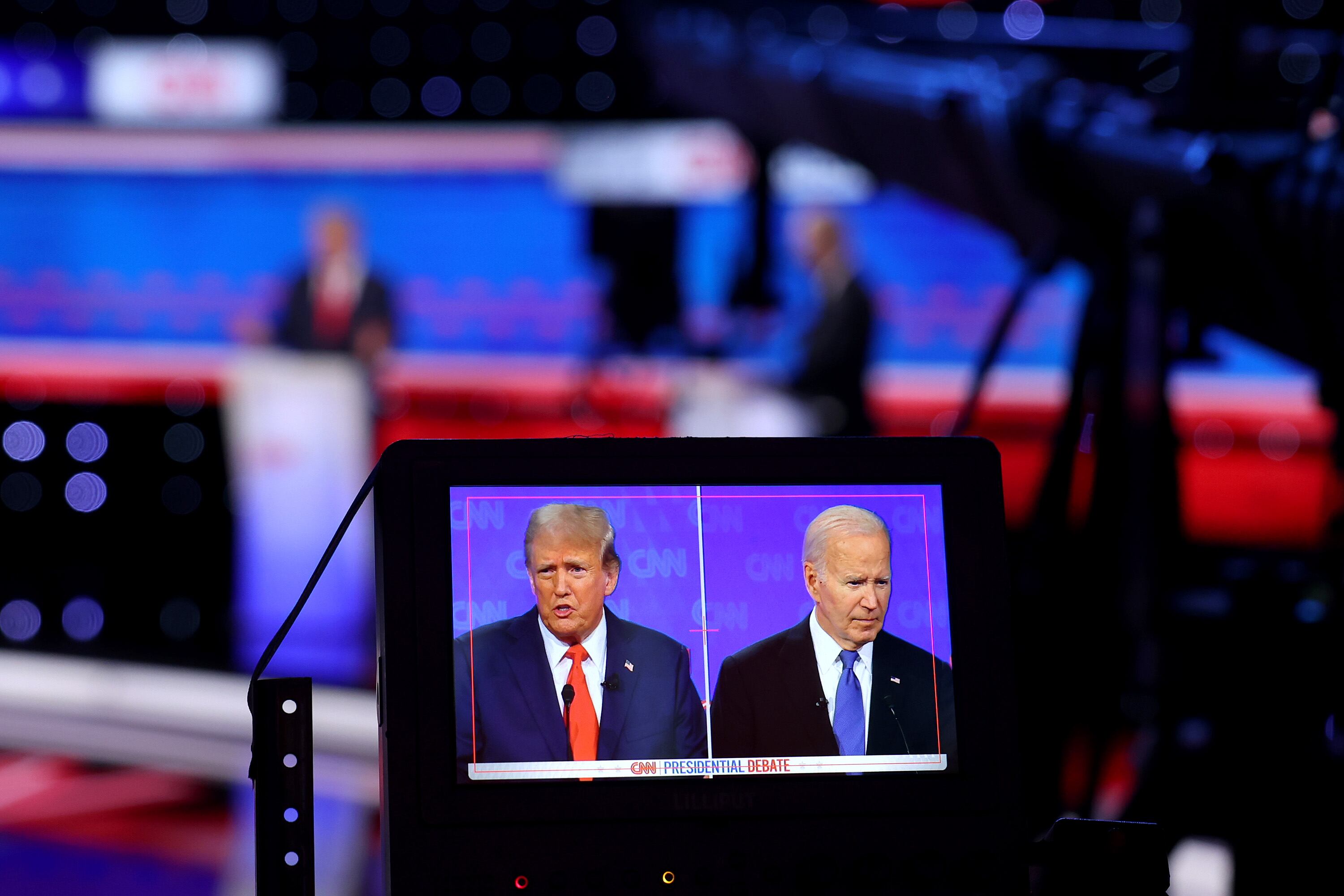 ATLANTA, GEORGIA - JUNE 27: U.S. President Joe Biden (R) and Republican presidential candidate, former U.S. President Donald Trump participate in the CNN Presidential Debate at the CNN Studios on June 27, 2024 in Atlanta, Georgia. President Biden and former President Trump are facing off in the first presidential debate of the 2024 campaign. (Photo by Justin Sullivan/Getty Images)