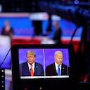 ATLANTA, GEORGIA - JUNE 27: U.S. President Joe Biden (R) and Republican presidential candidate, former U.S. President Donald Trump participate in the CNN Presidential Debate at the CNN Studios on June 27, 2024 in Atlanta, Georgia. President Biden and former President Trump are facing off in the first presidential debate of the 2024 campaign. (Photo by Justin Sullivan/Getty Images)