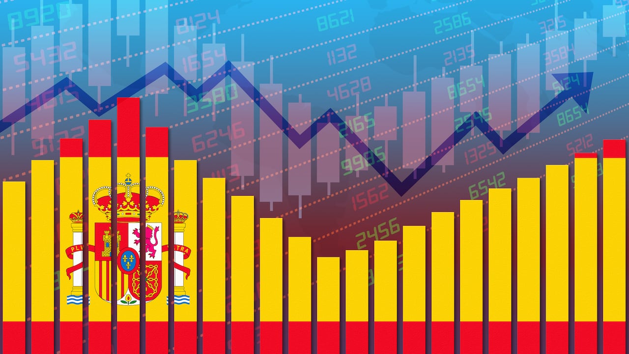 Bandera de España en el concepto de gráfico de barras de análisis económico