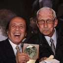 Alfonso Lizarazo junto al famoso cuenta chistes, el 'flaco Agudelo'.