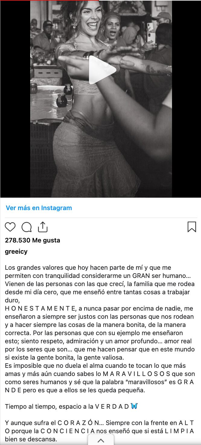 Mensaje de Greeicy Rendón tras conocer acusaciones contra su padre.