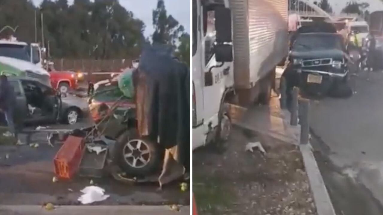 Así lucen varios vehículos involucrados en un accidente en la Autopista Norte este viernes 8 de abril.