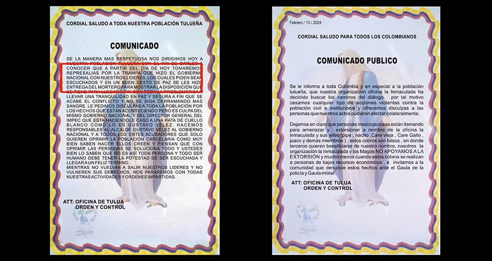 Los delincuentes envían comunicados con las amenazas. 