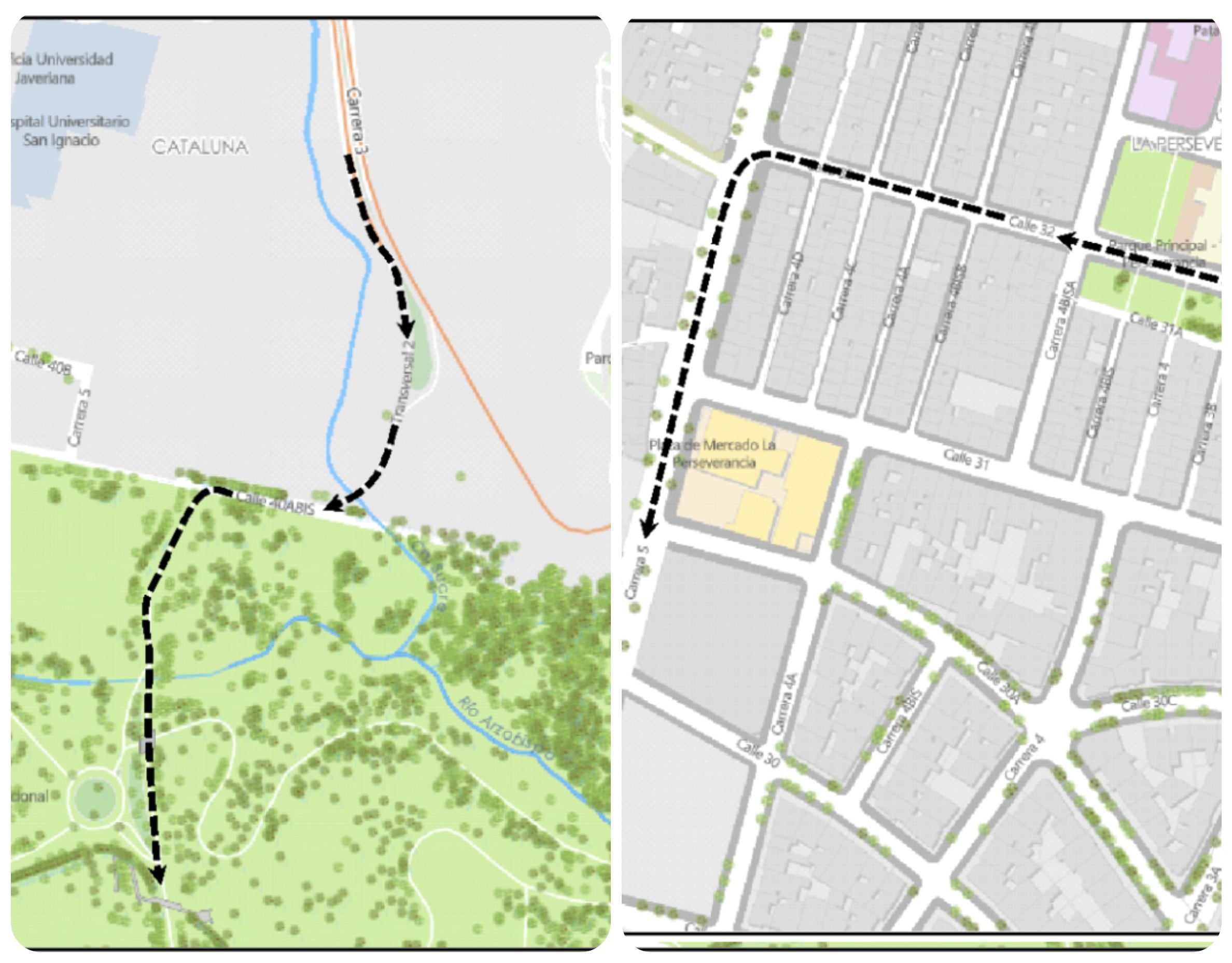 Los usuarios que lleguen al sector del Cerro de Monserrate y quieran continuar al sur, deberán tomar la Av. Calle 26 al occidente – Carrera 5 al sur por medio del Barrio Bosque izquierdo – Av. Comuneros al oriente – Av. Circunvalar al sur.