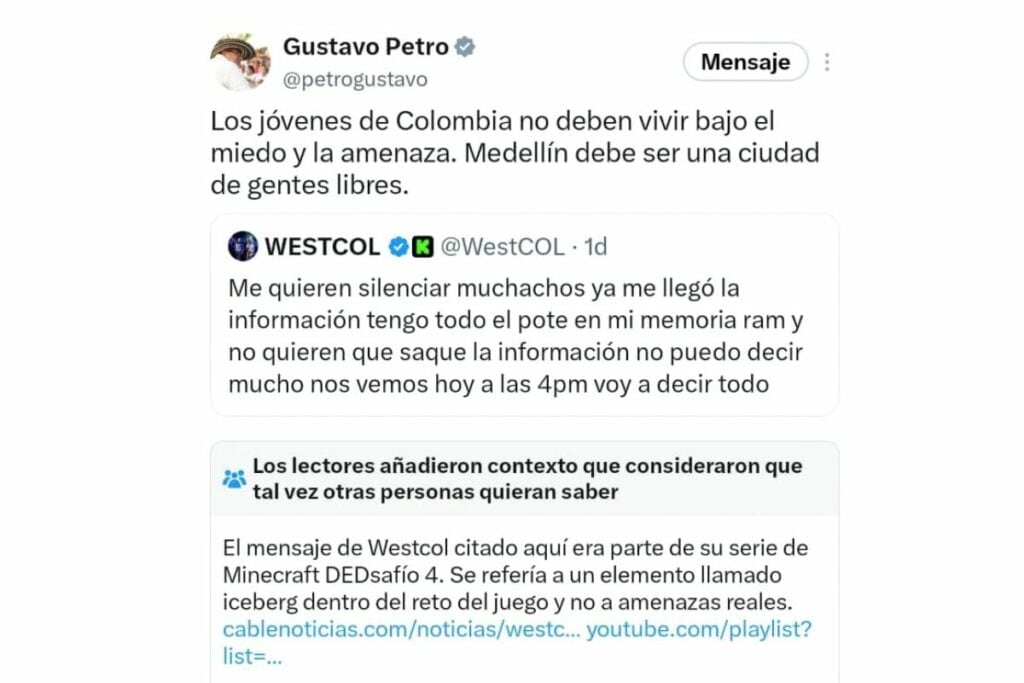 El malentendido entre Gustavo Petro y Westcol en X