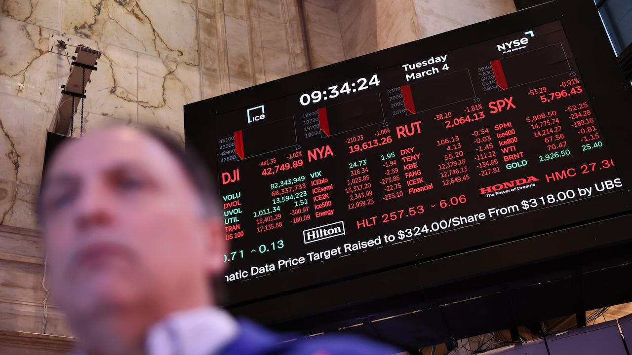 Los operadores trabajan en el piso de la Bolsa de Valores de Nueva York durante las operaciones matutinas del 04 de marzo de 2025 en la ciudad de Nueva York.