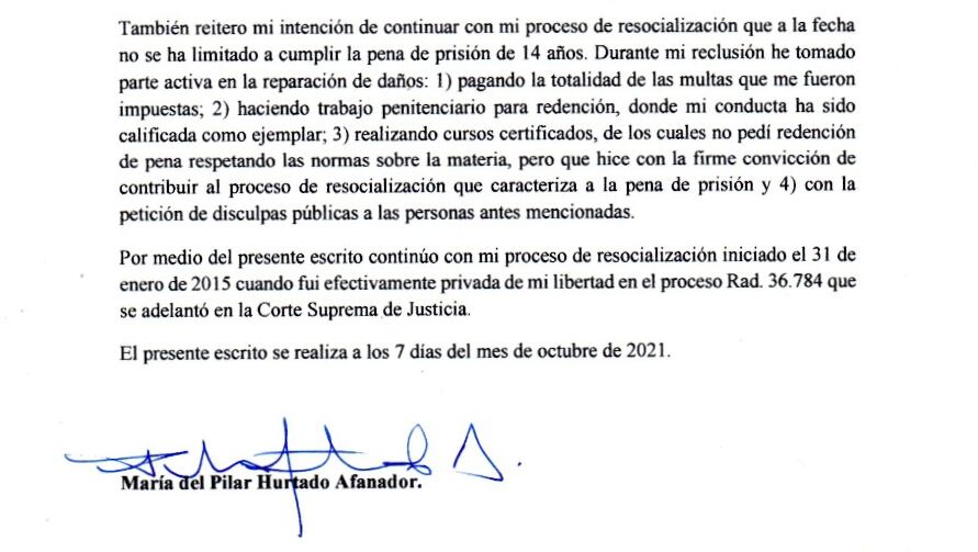 Carta María del Pilar Hurtado