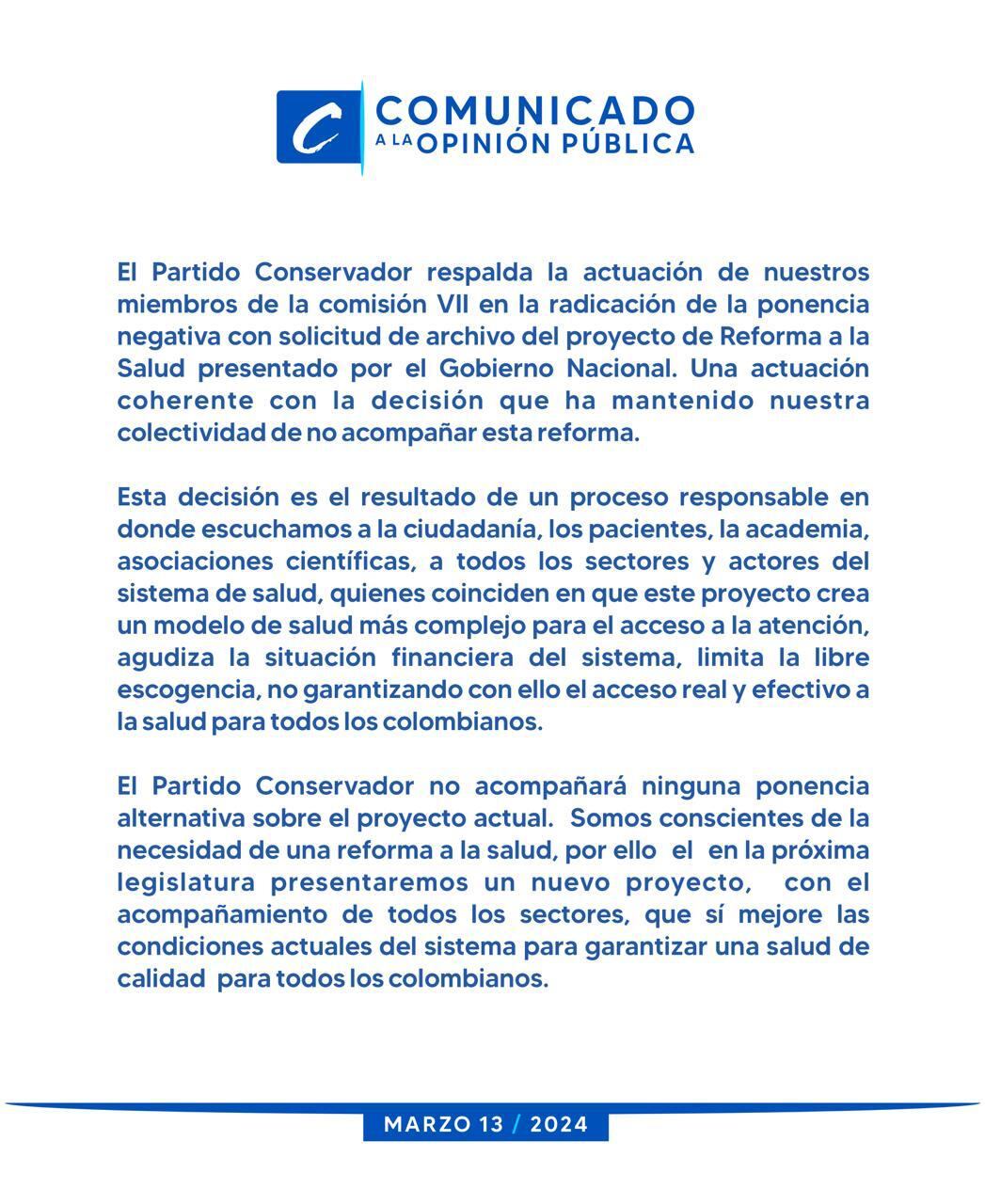 El comunicado de prensa del Partido Conservador.
