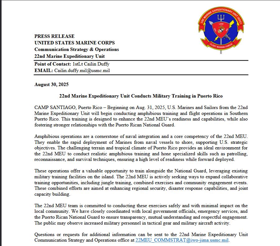 Comunicado de la Marina de Estados Unidos