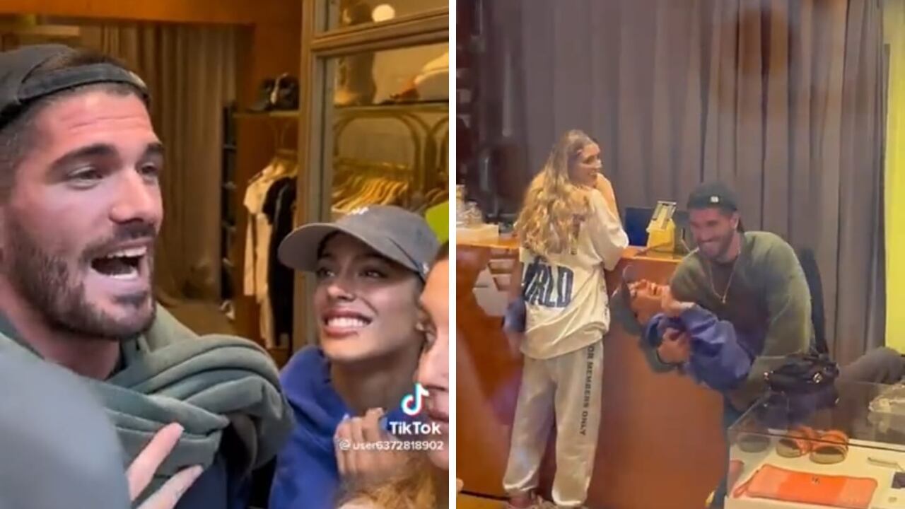 Rodrigo De Paul junto a su novia, Tini en un centro comercial de Argentina.