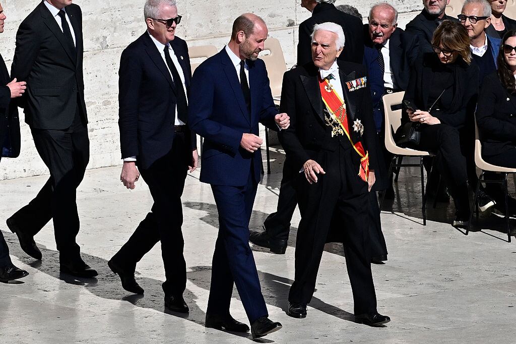 VATICAN CITY, VATICAN - APRIL 26: Prince William, Prince of Wales arrives at the funeral of Pope Francis in St. Peter’s Square on April 26, 2025 in Vatican City, Vatican. Pope Francis died on April 21st at the age of 88. Born in Argentina as Jorge Mario Bergoglio, he was the first Latin American and the first Jesuit to become Pope when elected in 2013. Taking the name Francis after St Francis of Assisi, he promoted a more humble version of the papacy than many of his predecessors. He will be buried outside of the Vatican in a simple wooden coffin at the Basilica Santa Maria Maggiore.  (Photo by Antonio Masiello/Getty Images)