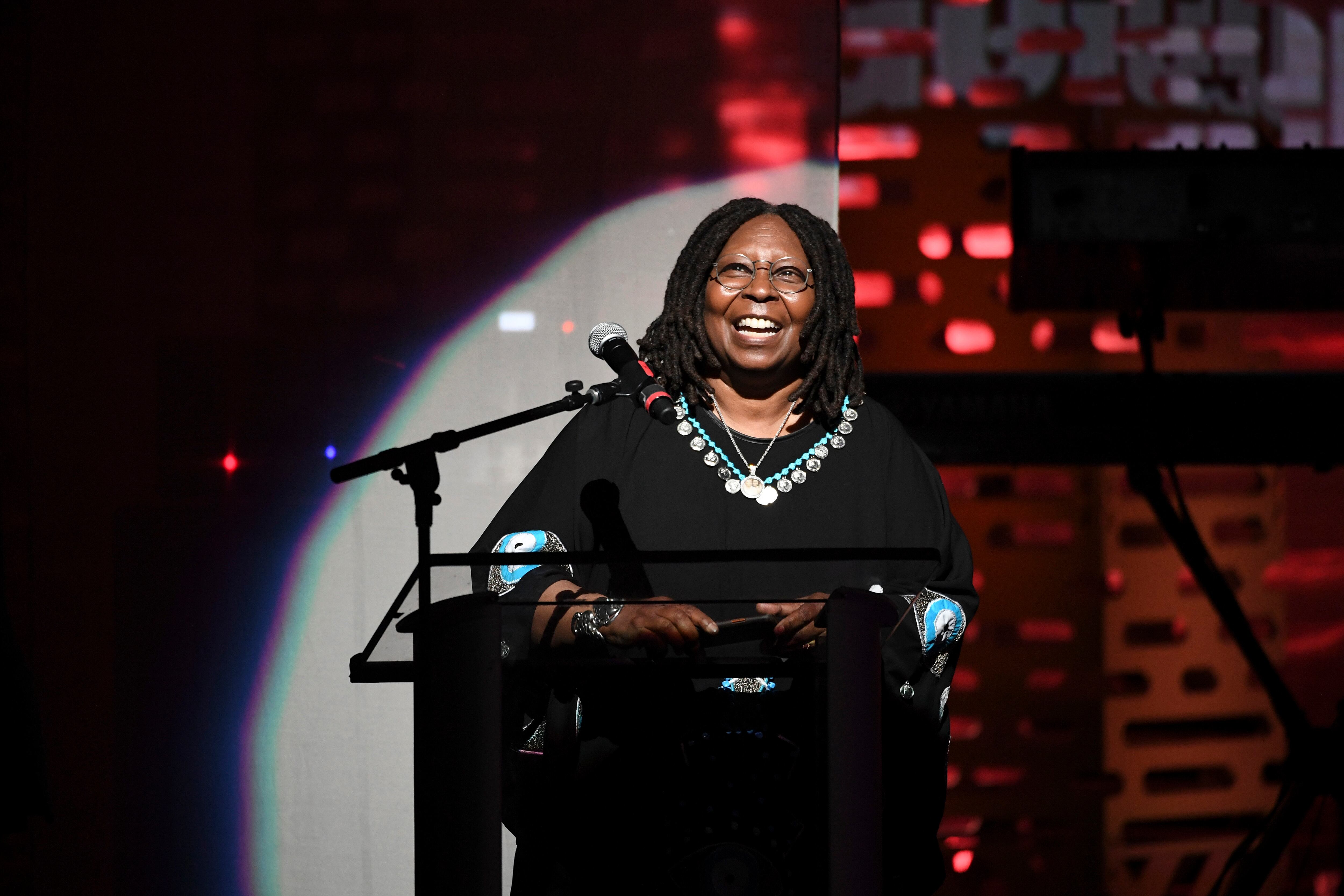 NEW YORK, NEW YORK - JUNE 13: Whoopi Goldberg presents an award during the 2022 Apollo Theater Spring Benefit at The Apollo Theater on June 13, 2022 in New York City. (Photo by Shahar Azran/Getty Images)