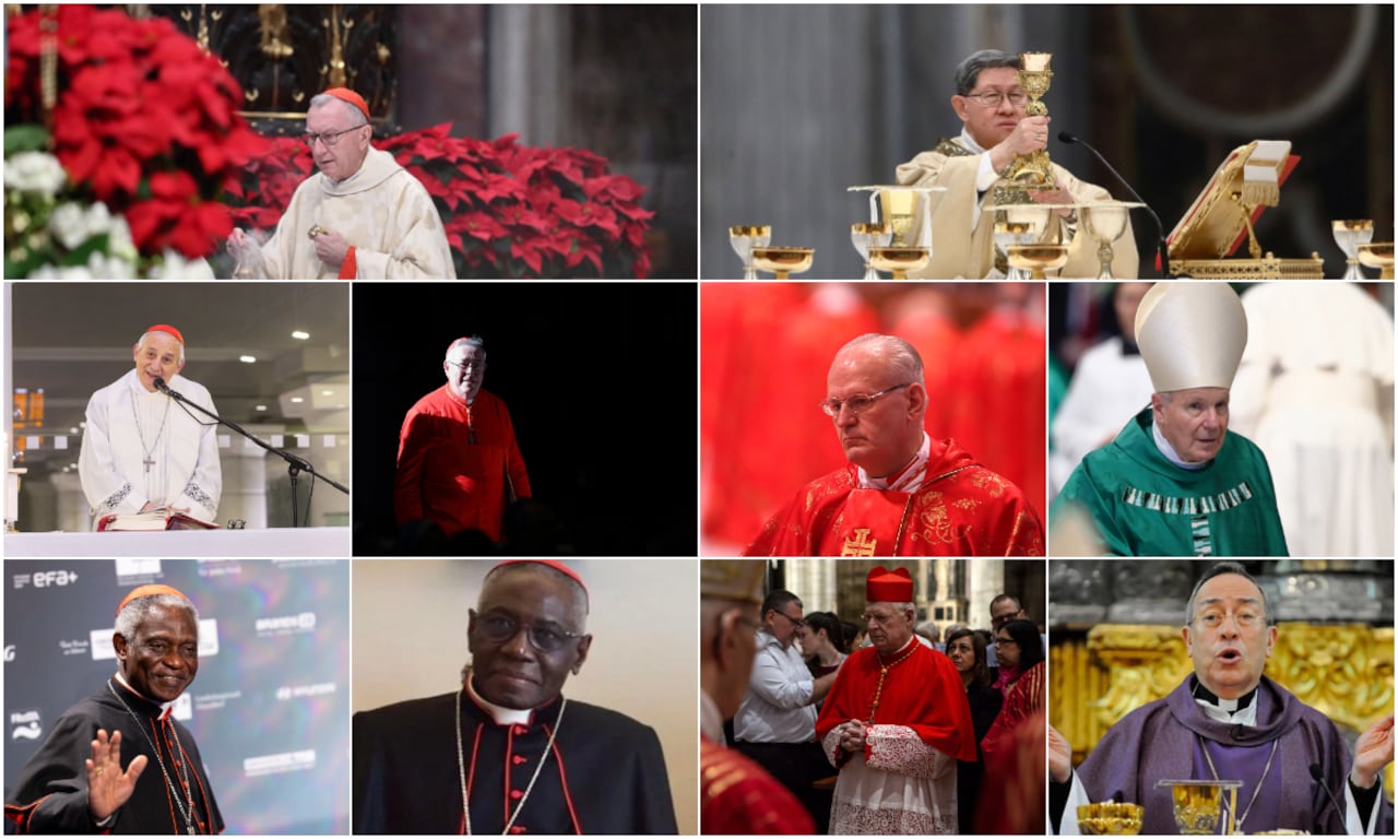 De izquierda a derecha y de arriba a abajo: Pietro Parolin, Luis Antonio Tagle, Matteo Zuppi, Jean-Claude Hollerich, Peter Erdő, Christoph Schönborn, Peter Turkson, Robert Sarah, Angelo Scola y Óscar Rodríguez Maradiaga