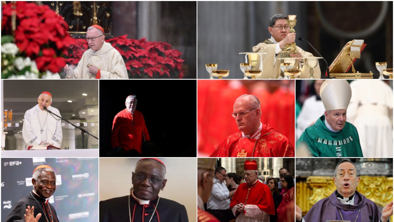 De izquierda a derecha y de arriba a abajo: Pietro Parolin, Luis Antonio Tagle, Matteo Zuppi, Jean-Claude Hollerich, Peter Erdő, Christoph Schönborn, Peter Turkson, Robert Sarah, Angelo Scola y Óscar Rodríguez Maradiaga