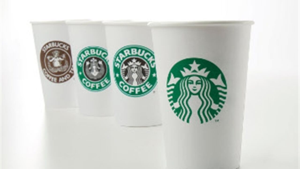 Evolución del logo de Starbucks en sus vasos.