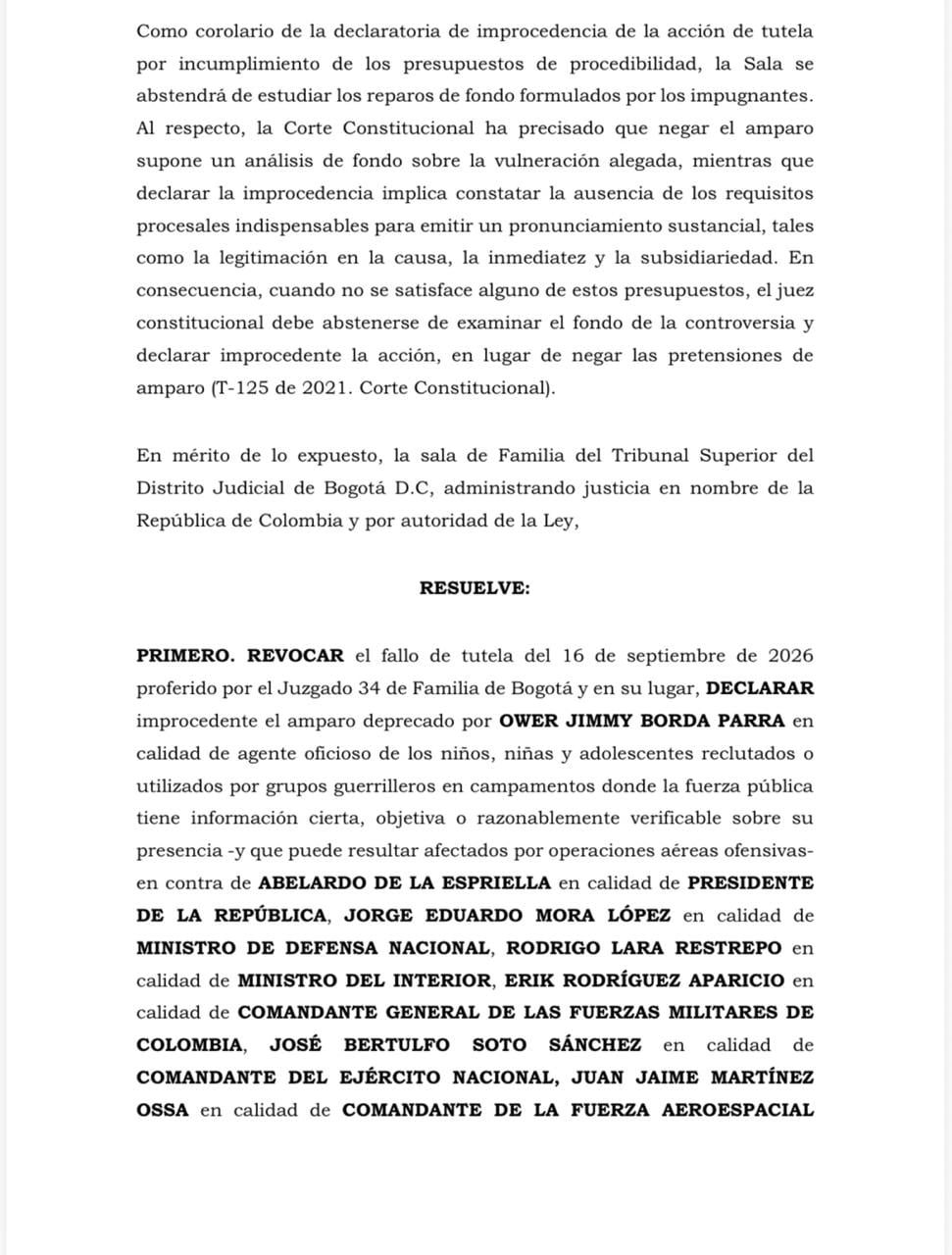 Fallo judicial sobre bombardeos
