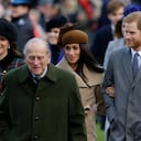 Felipe con Kate Middleton, Meghan Markle y el príncipe Harry, en la Navidad de 2017 en Sandringham.