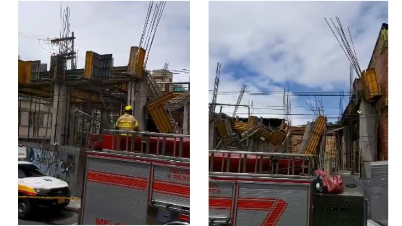 Unidades del Cuerpo Oficial de Bomberos de Bogotá acudieron a una obra en Puente Aranda luego del colapso de una estructura de concreto y apoyaron la atención de la emergencia.