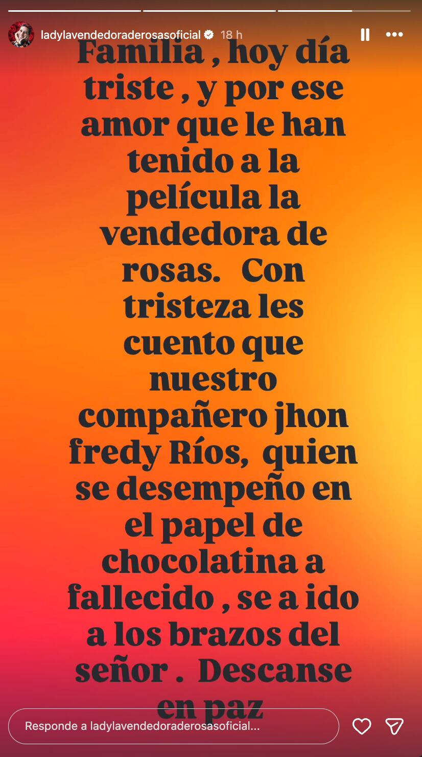 Lady Tabares confirmó la muerte de uno de los actores de 'La vendedora de rosas'.