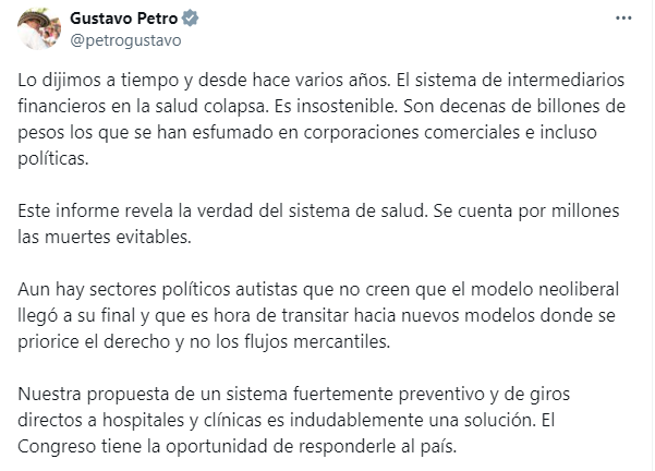 Petro defiende reforma a la salud.