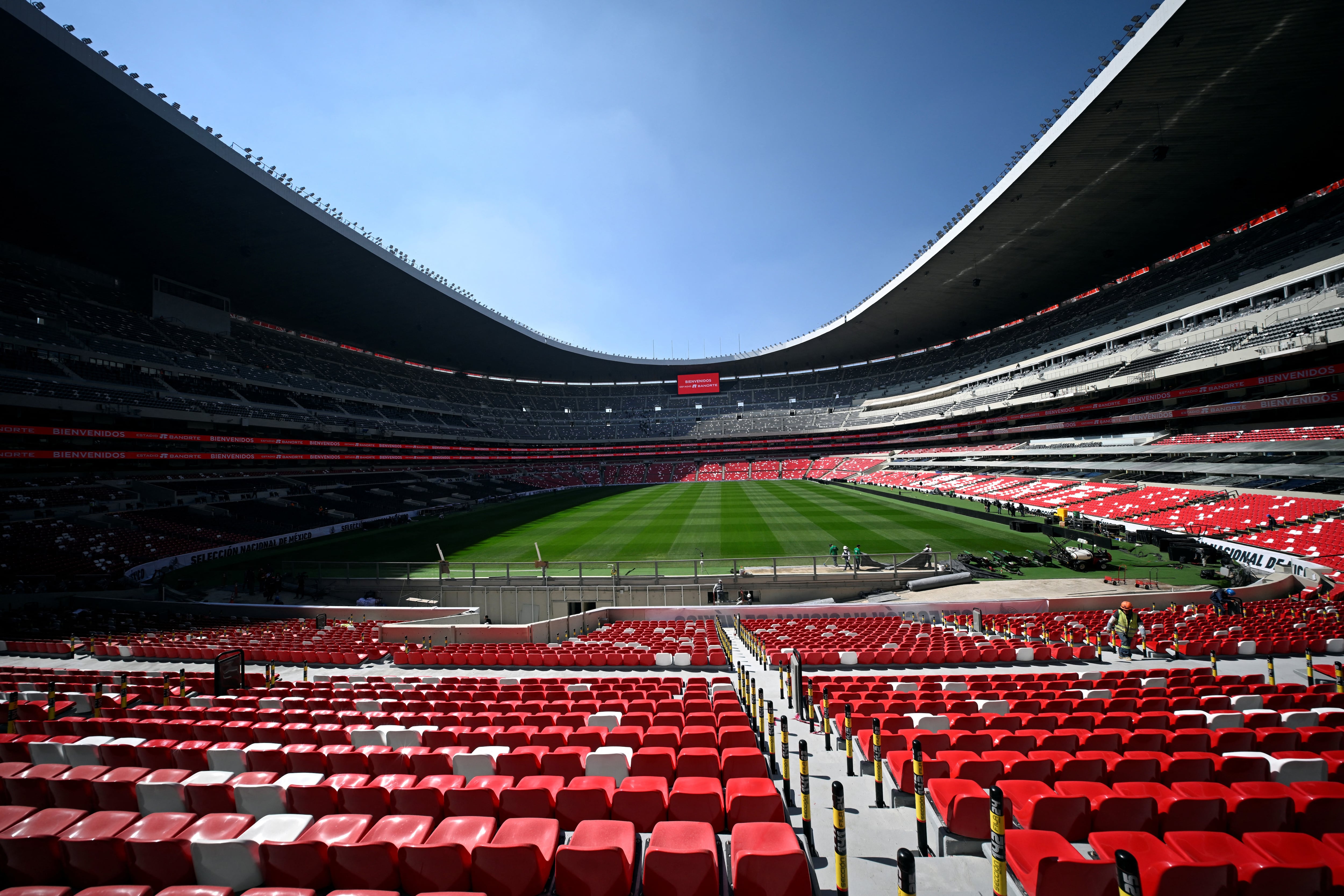 Esta imagen muestra una vista general del recién renovado Estadio Banorte, anteriormente Estadio Azteca, en la Ciudad de México, el 27 de marzo de 2026. El estadio será sede del partido inaugural de la Copa Mundial de la FIFA 2026 entre México y Sudáfrica el 11 de junio de 2026. (Foto de Alfredo ESTRELLA / AFP)
