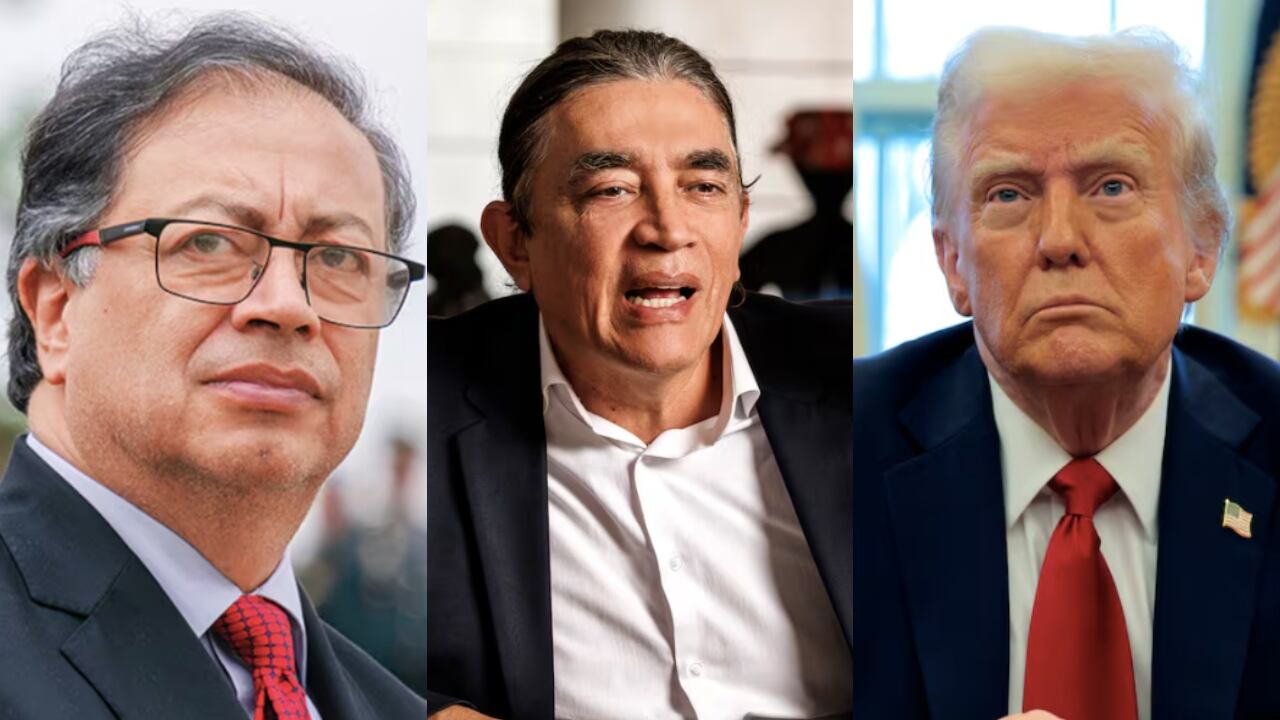De izquierda a derecha: Gustavo Petro, Gustavo Bolívar y Donald Trump.