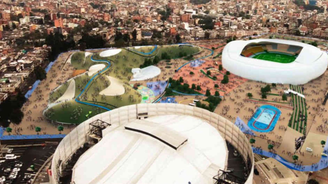 Render aéreo de cómo se vería el nuevo estadio El Campín.