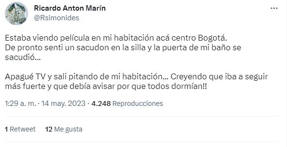 Temblor en Colombia 14 de mayo