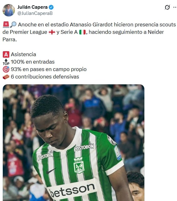 Néider Parra daría el salto a Europa