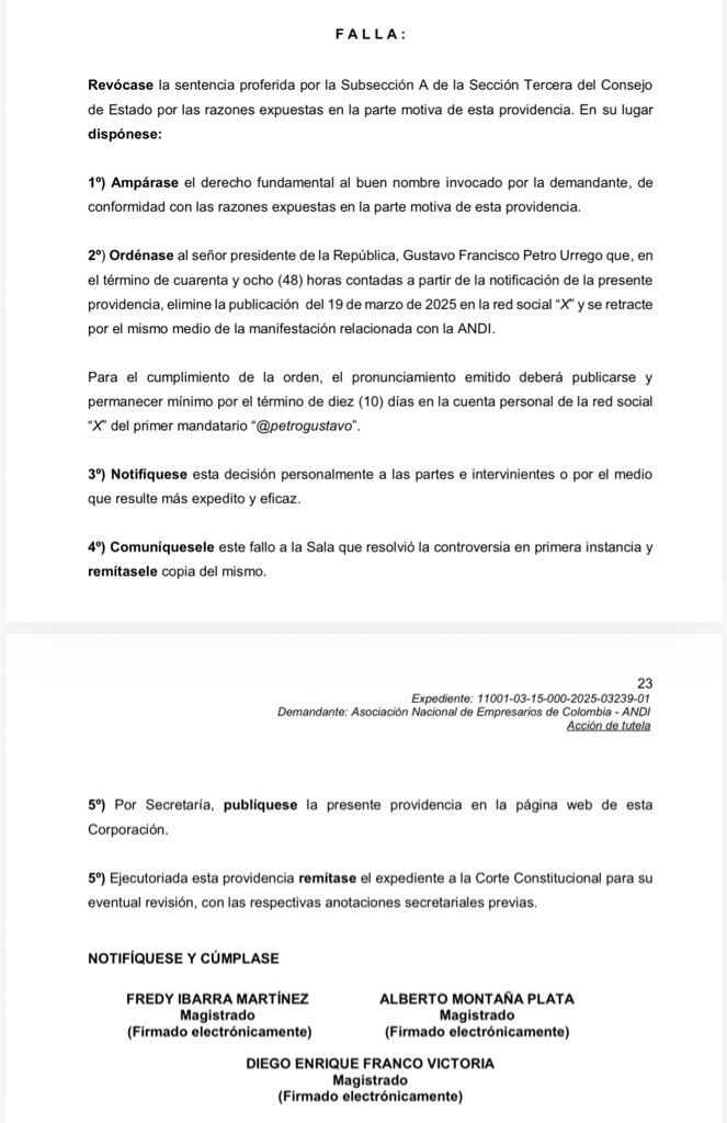 Fallo del Consejo de Estado contra el presidente Gustavo Petro para que se retracte por palabras en las que mencionó a Bruce Mac Master.