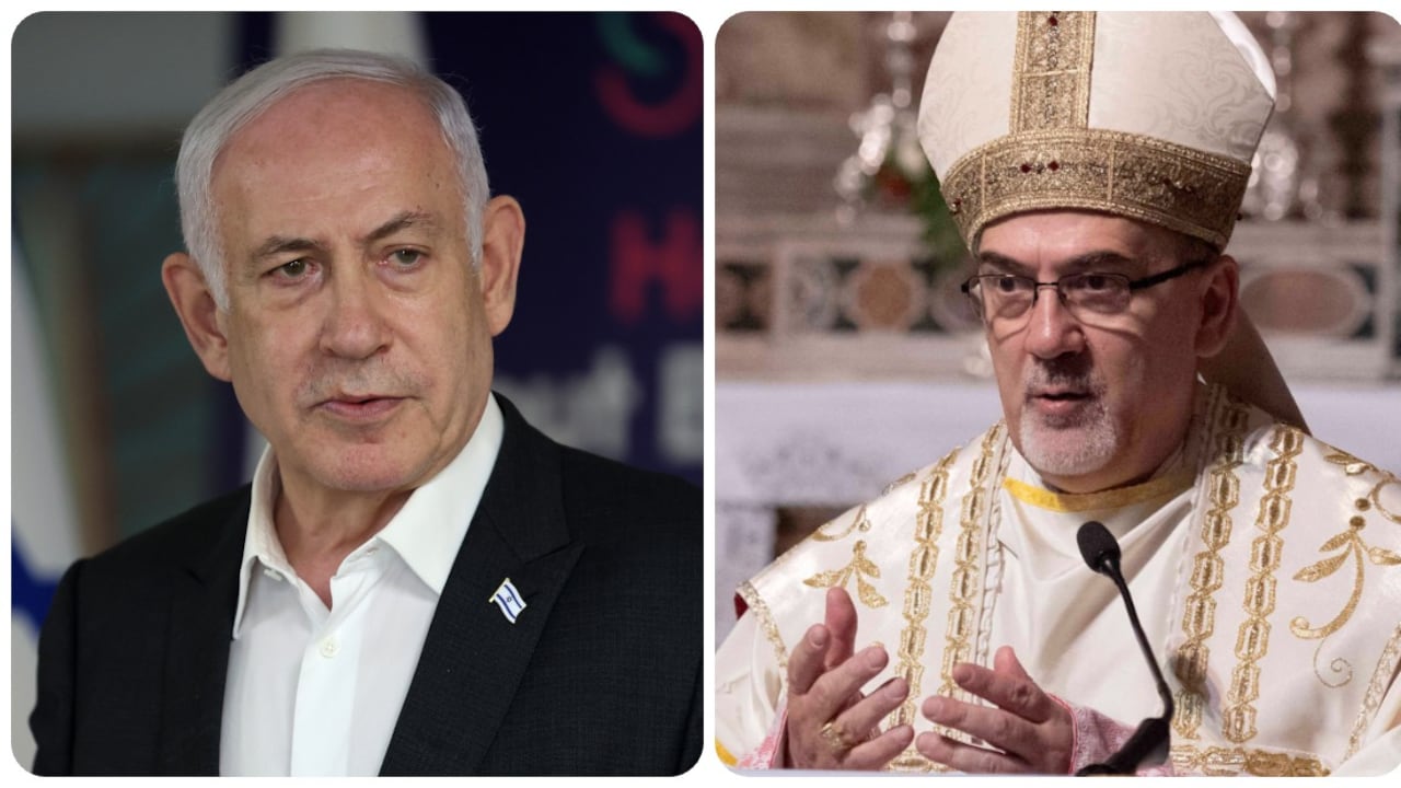 Benjamín Netanyahu y Pierbattista Pizzaballa.