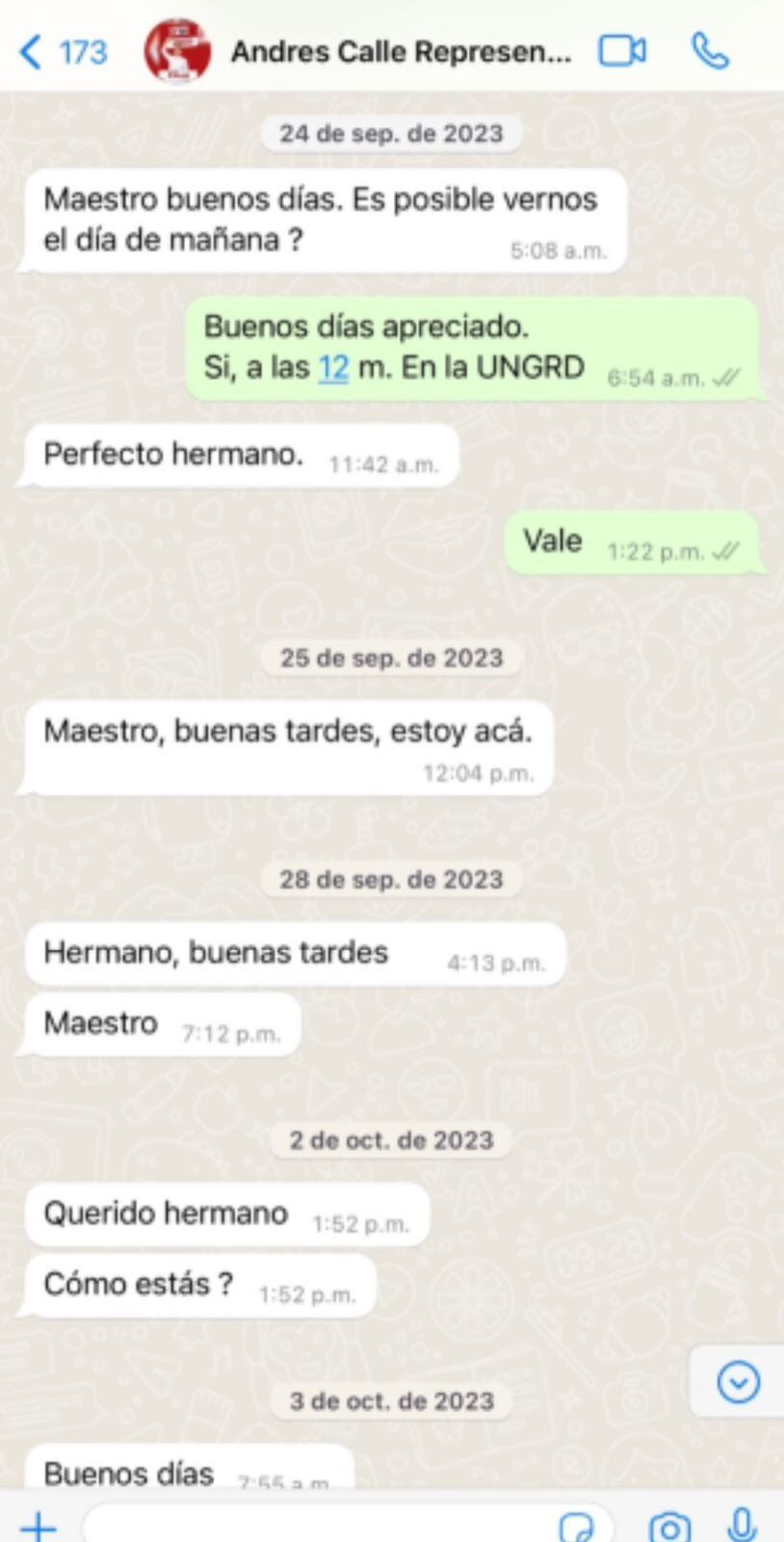 Mensajes entre Andrés Calle y Olmedo López