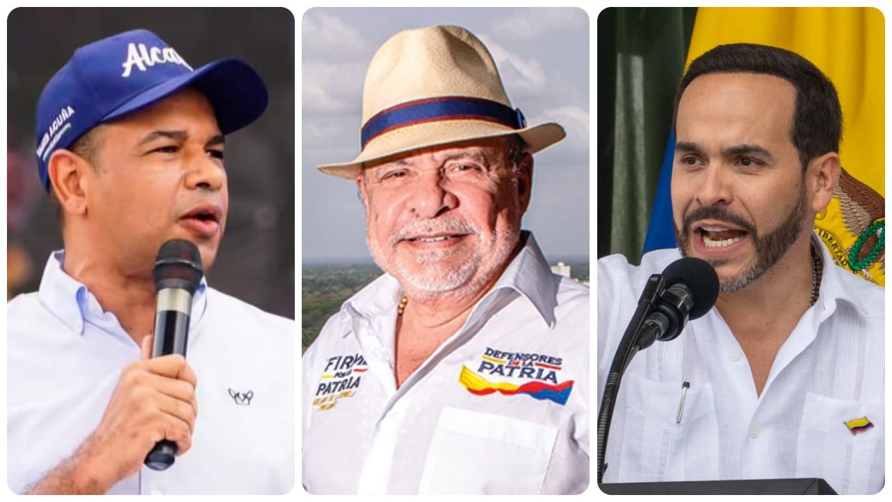 El alcalde de Sincelejo, Yahir Acuña; el papá del presidente, Abelardo De La Espriella Juris, y el mandatario colombiano, Abelardo De La Espriella.