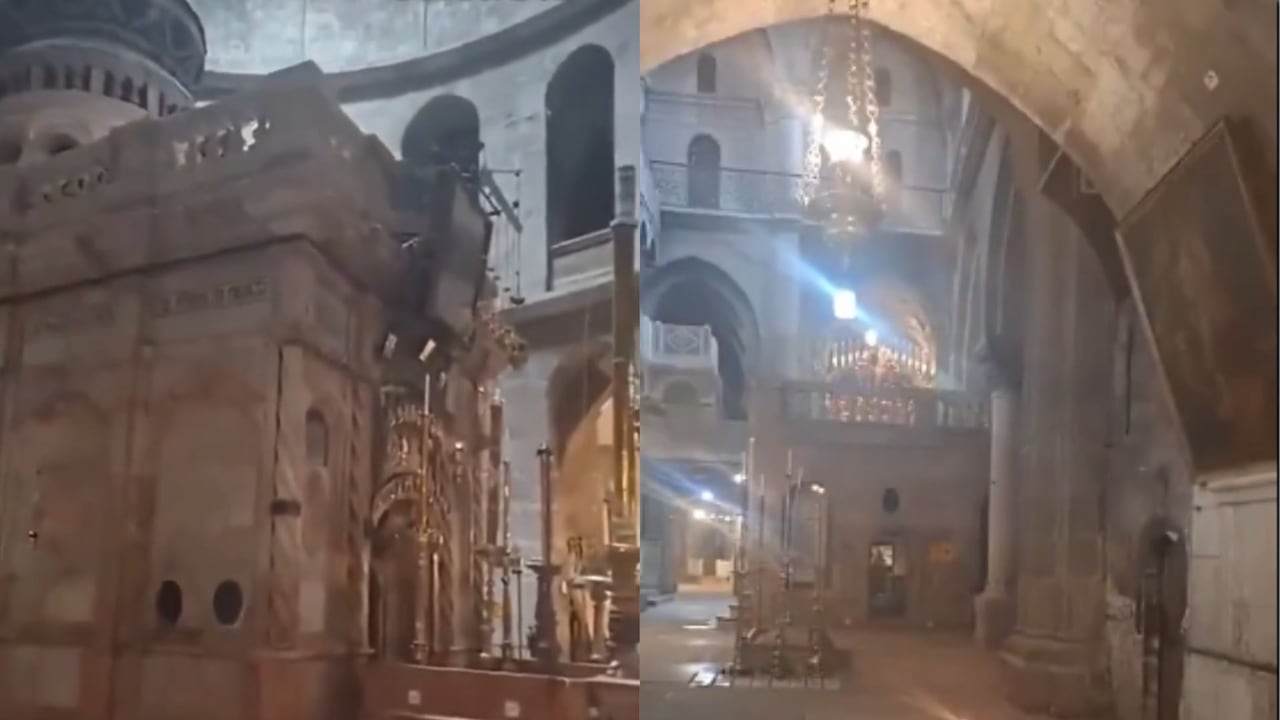 Vista del Santo Sepulcro, cerrado temporalmente en medio de tensiones de seguridad que impactan uno de los sitios sagrados más importantes del mundo.