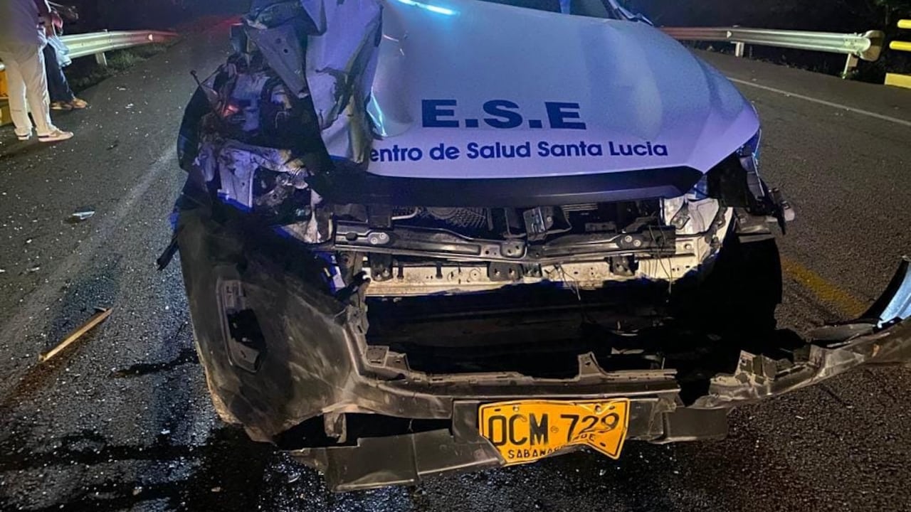 La ambulancia quedó inmovilizada por el fuerte impacto con el animal
