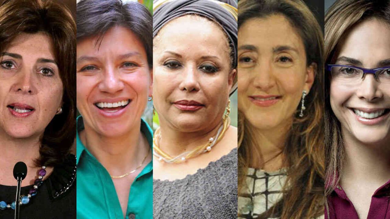 Izquierda a derecha: María Ángela Holguín, Claudia López, Piedad Córdoba, Ingrid Betancourt y Gina Parody.
