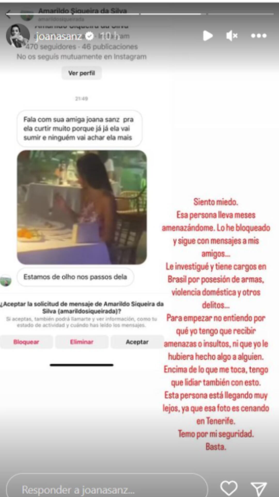 Denuncia de Joana Sanz ante un hombre que la estaría acosando