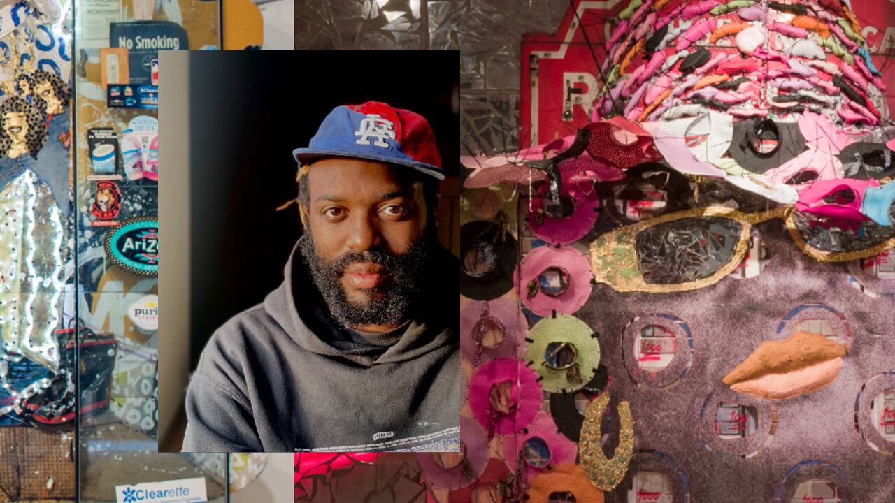 Fowler crea desde los contrastes, con materiales desechados, en gran formato.