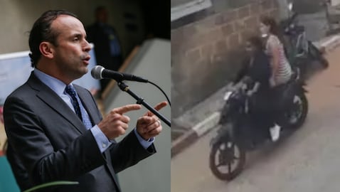 De izquierda a derecha: el alcalde Alejandro Eder y María Camila Potosí en una moto junto a la presunta sospechosa.