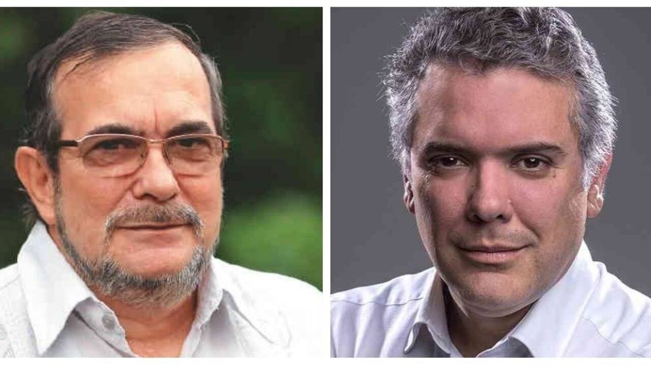 El exjefe de las Farc Rodrigo Londoño y el presidente Iván Duque. Fotomontaje: SEMANA