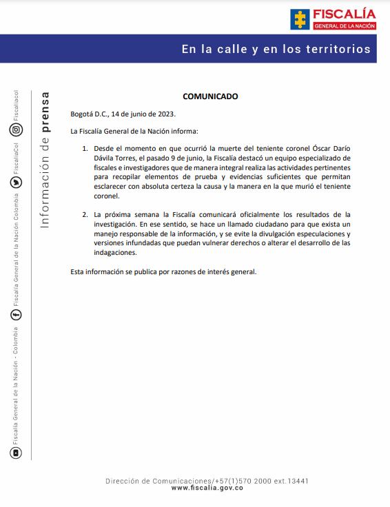 Fiscalía anunció avances en la investigación por el crimen del coronel Óscar Dávila.