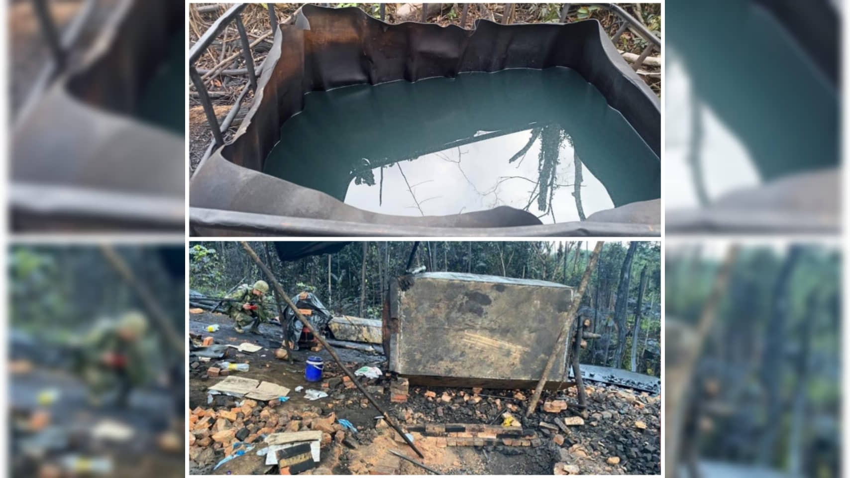 Esta refinería clandestina fue destruida de manera controlada por el Ejército.