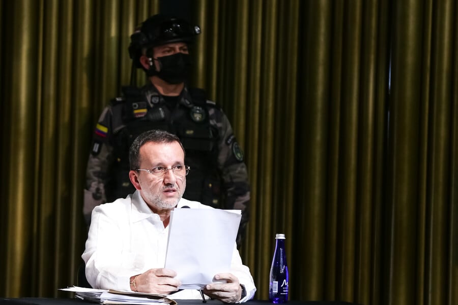 Carlos Mario Jiménez, alias Macaco, durante evento en el Centro de Memoria, Paz y Reconciliación.