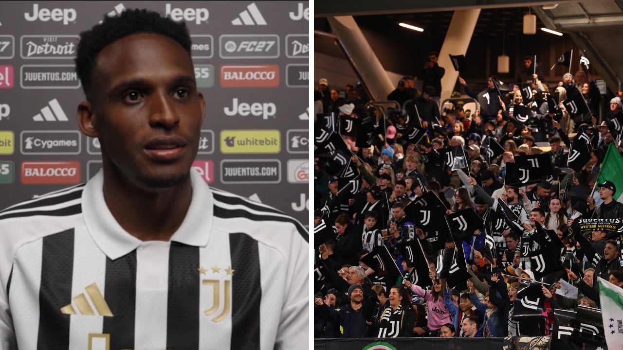 Jhon Lucumí (izq.) el nuevo refuerzo de la Juventus, que con sus palabras causó una buena impresión en la hinchada del club (der).