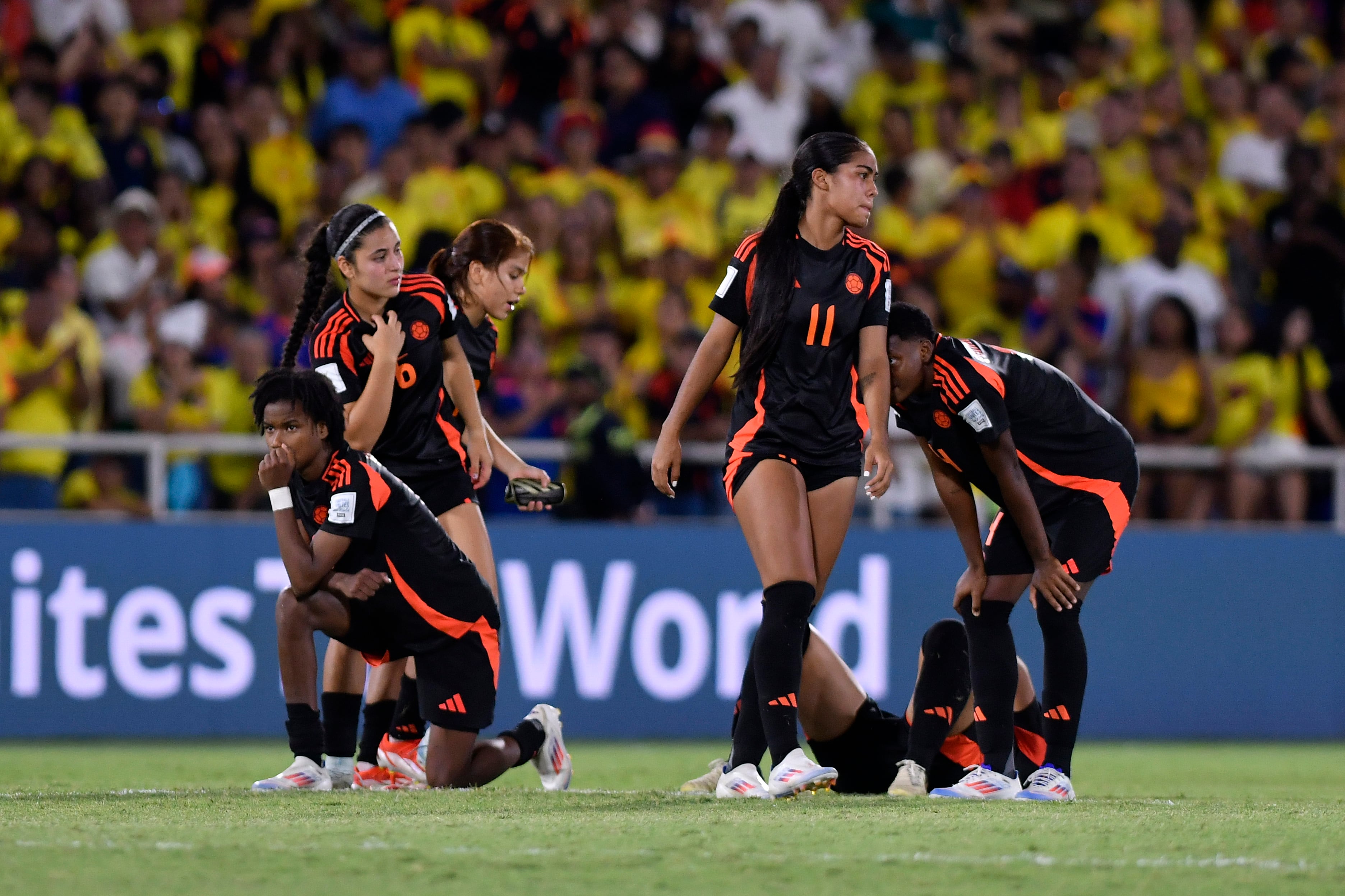 CALI, COLOMBIA - SEPTEMBER 15: Maithe Lopez of Colombia reacts after the team's defeat in the penalty shootout following the  FIFA U-20 Women's World Cup Colombia 2024 Quarterfinal match between Netherlands and Colombia at Estadio Pascual Guerrero on September 15, 2024 in Cali, Colombia.  (Photo by Gabriel Aponte - FIFA/FIFA via Getty Images)